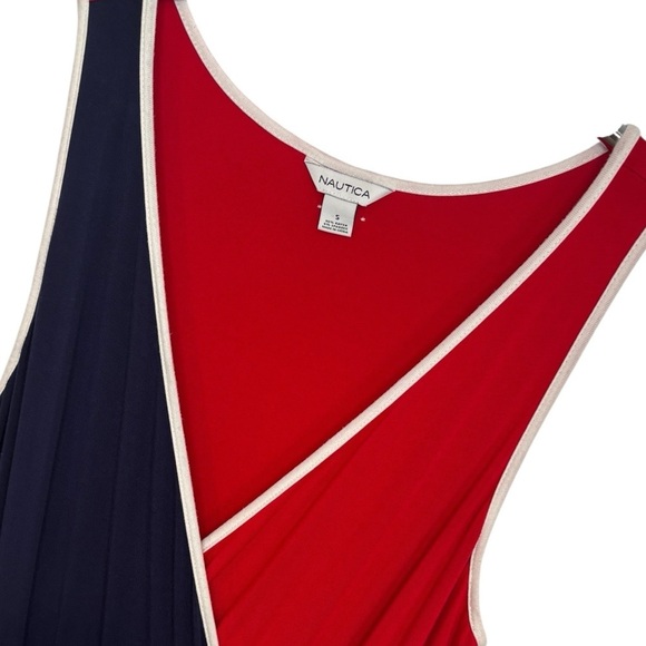 Nautica Red White and Blue V-Neck Halter Midi Dress, Size Small - Picture 5 of 9